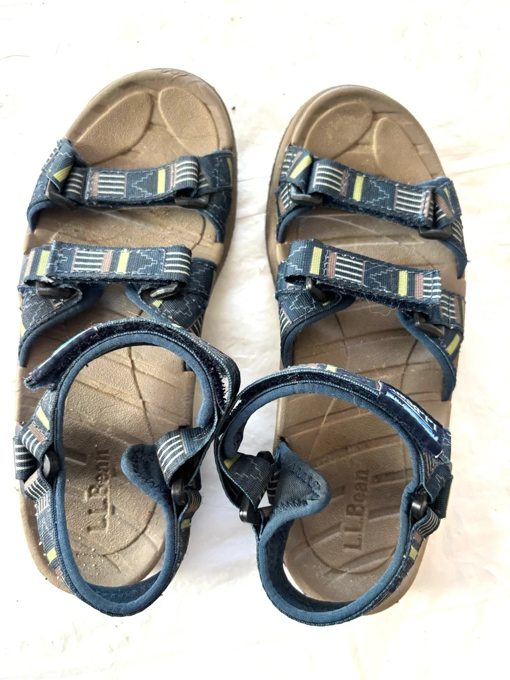 L.L. Bean Navy Tan Katahdin Strappy Sandals SZ 1 Kids Worn 3X